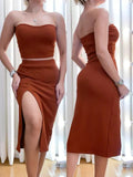 Conjunto Feminino Cropped Tomara que Caia e Saia com Fenda Kássia ref.1034 (191